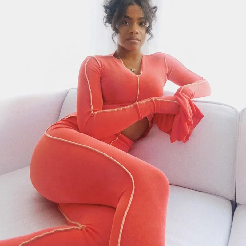 

Woman High Quality High Neck Long Sleeve Top And Pants Brown Jogger Fitness Outfits Matching 2piece Set Tracksuit Women