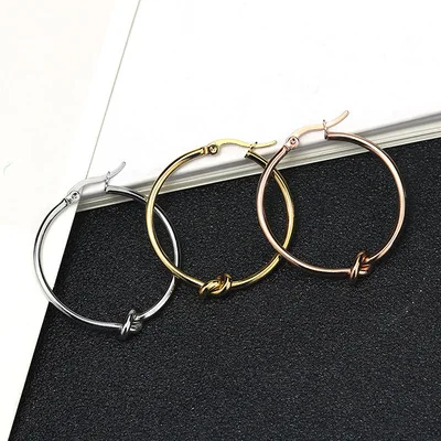 

New Fashion Small Fragrance Simple Knotted Earrings Titanium Steel Round Dongdaemun Earrings Korea