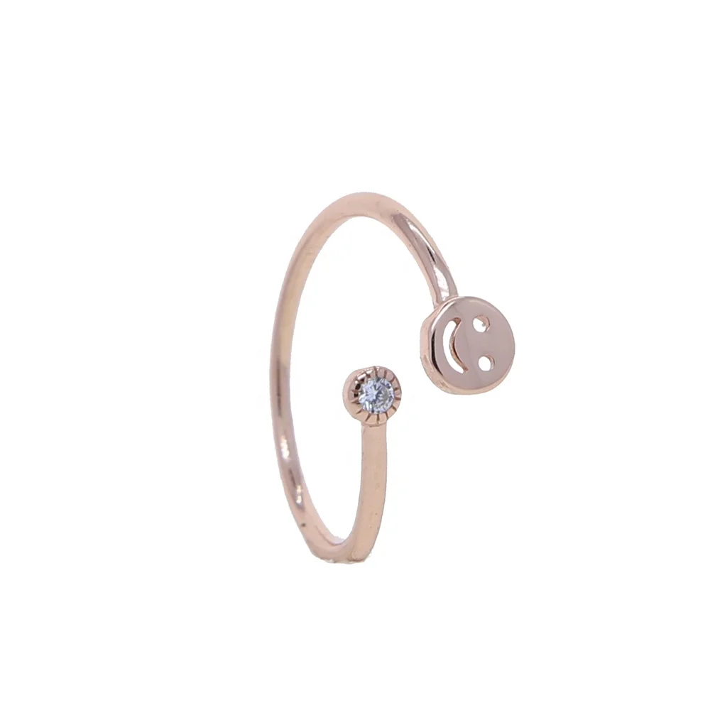 

open adjust delicate cute jewelry young girl gift smile smily face knuckle rose gold color 925 sterling silver cute ring