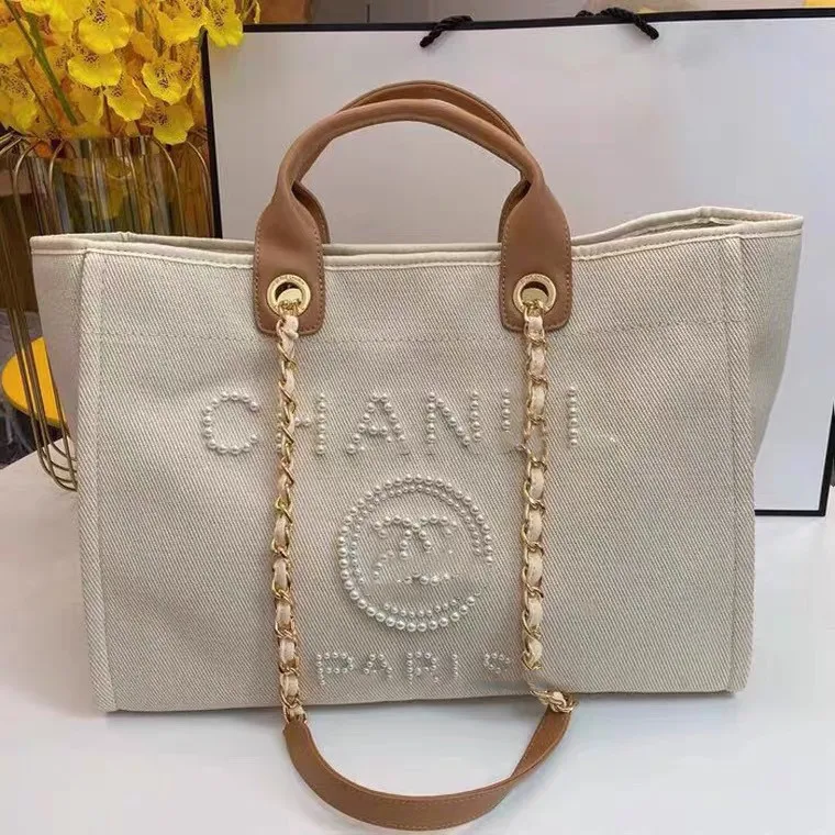 

Canvas pearl beach hand bags designer women shoulder tote bags ladies purse handbags