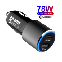 

2 port USB C Car Charger,1 Port TYPE-C PD 60W, 1 Fast Charge QC3.0 18W,MAX 78W Power Laptop Power Adapter with USB mobile phone