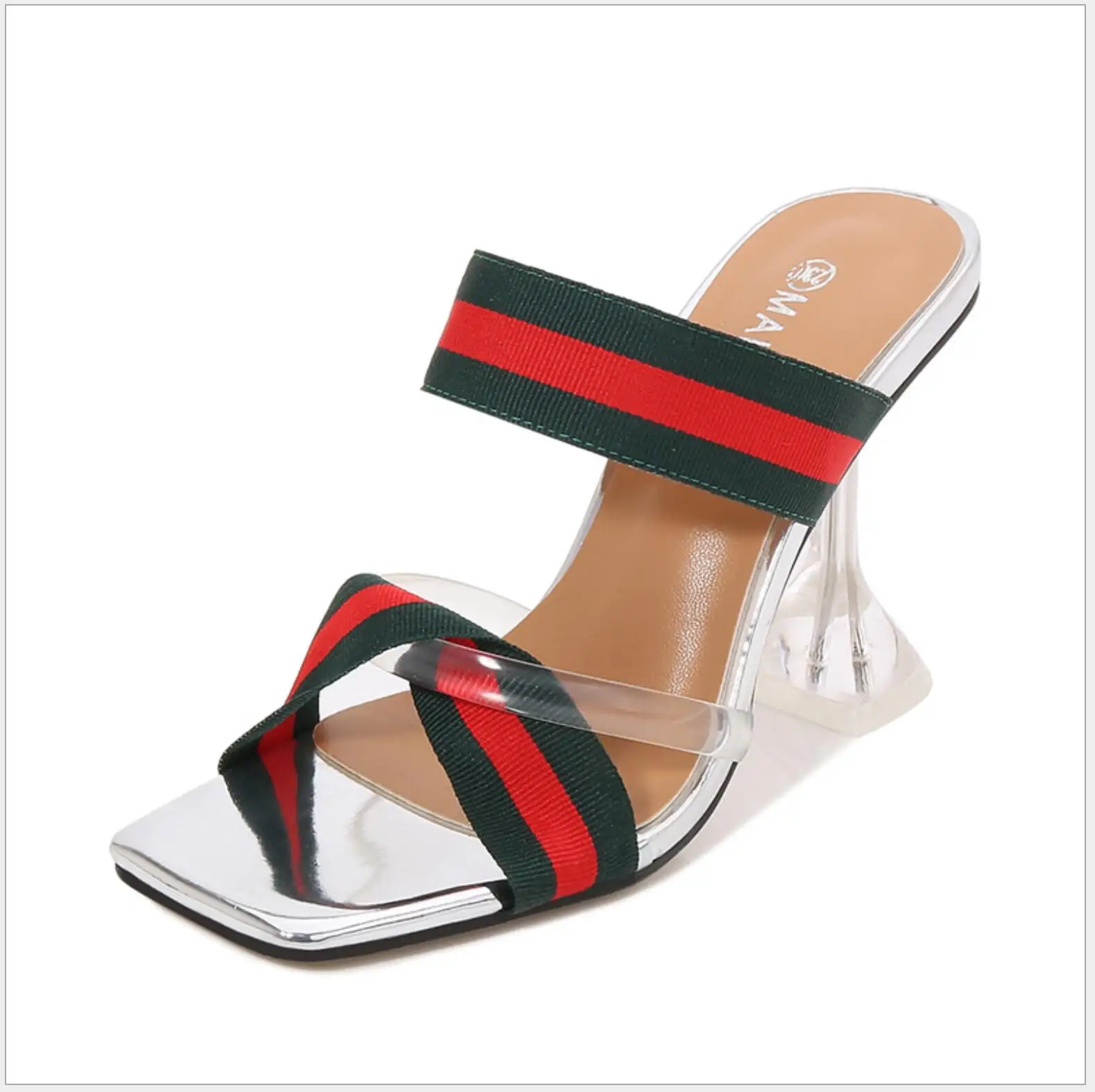 

2021 new fish mouth open toe ribbon sandals, all-match transparent, refreshing and comfortable large size high heels, Multicolor