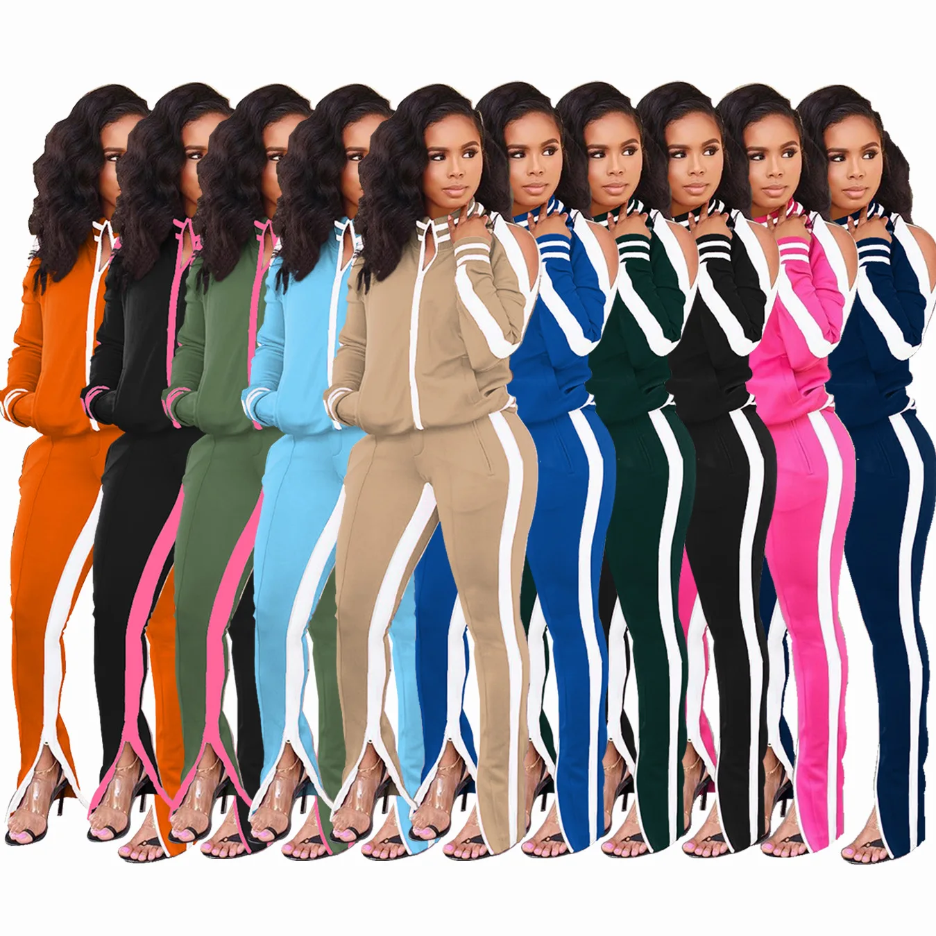 

Wholesale Women 2 pieces sets suits Autumn Spring Fashion Casual off-Shoulder Sports Two-Piece Set Style, Picture shows