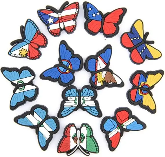 

2022 Amazon Colorful Butterfly Croc Shoe Charms for Gift National Flag Charm for Croc Shoe Decoration Map Charms for Bracelet, Custom