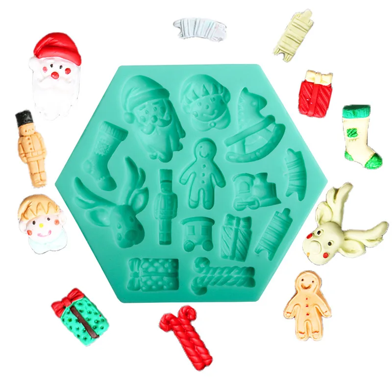 

0297 Christmas ginger man socks fondant cake silicone mold Christmas Eve diy candy biscuit chocolate baking mold, Green