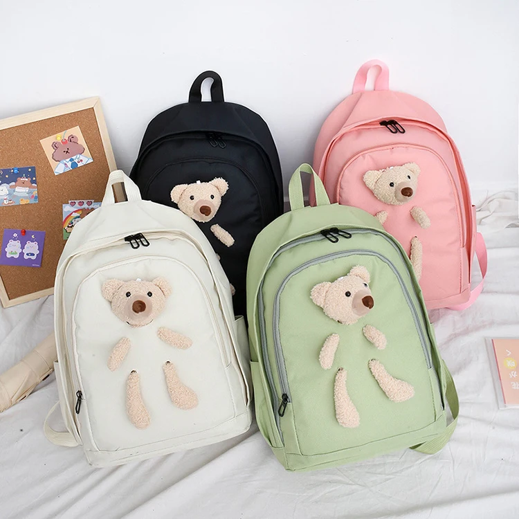 

SCB033 Large-capacity harajuku style four piece bear decoration chest pack and Tote girls cute school bag backpack set