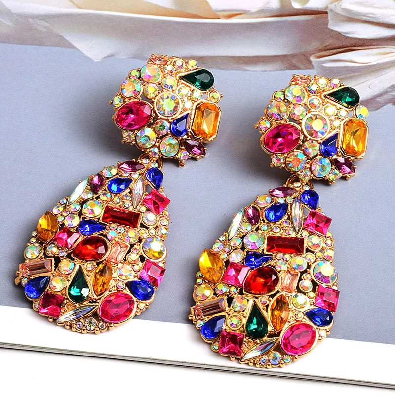 

European and American exaggerated Fashion Earrings Color Diamond Oval High Quality Earrings