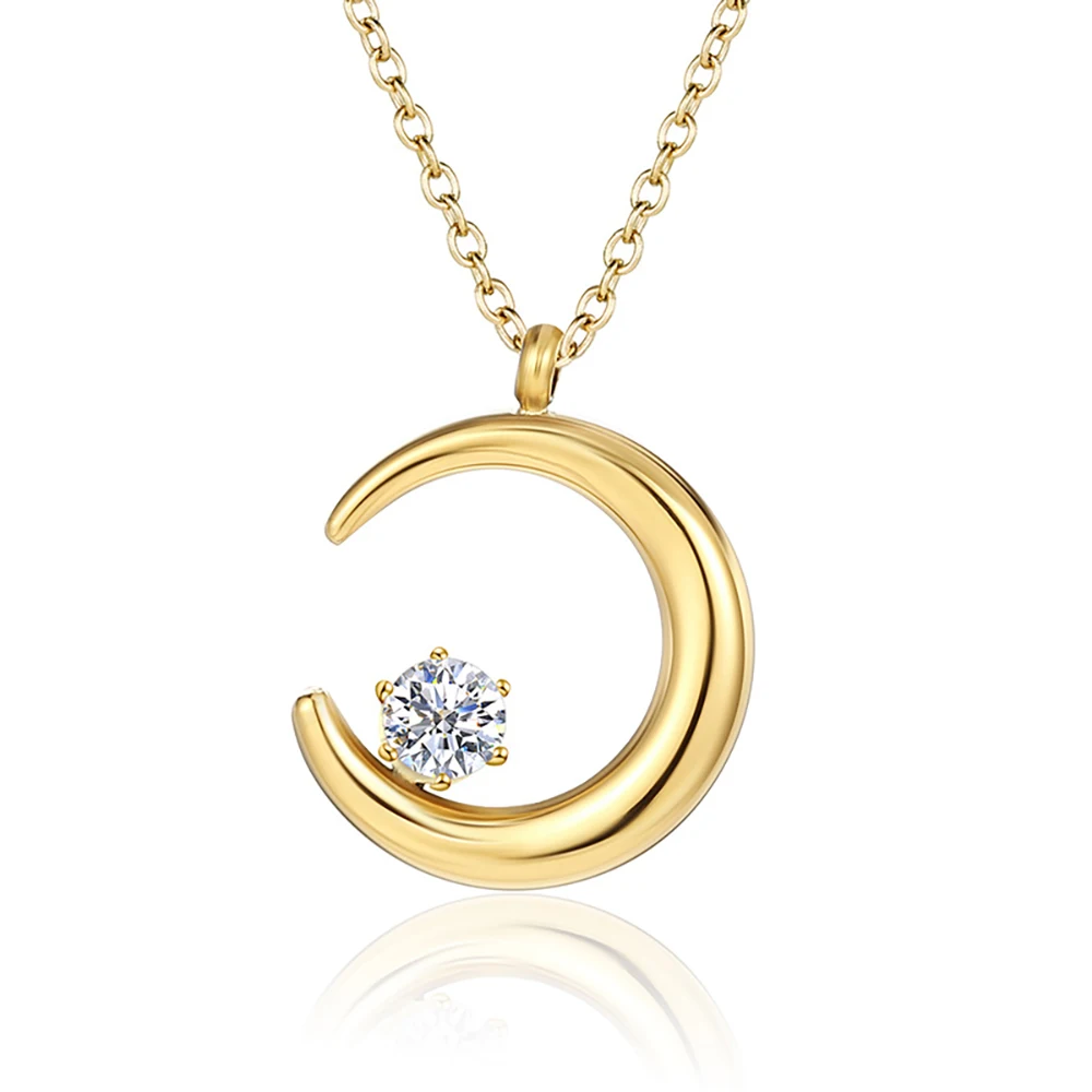 

Women kalung fashion trendy diamond stainless steel gold plated moon and star pendant necklace chain