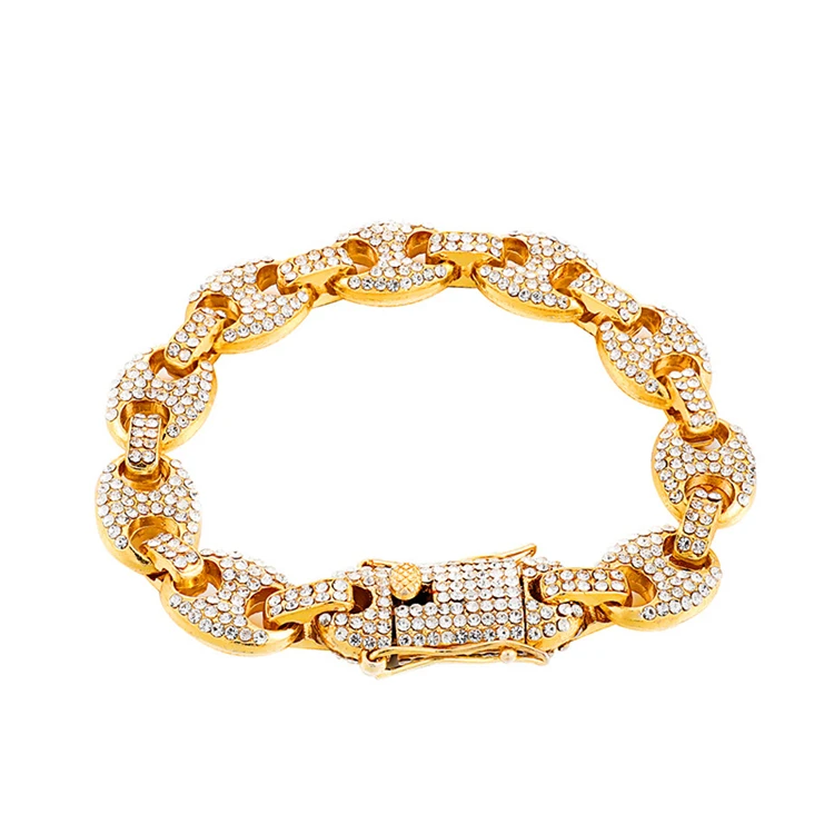 

2021 Hip Hop 12 MM Silver Chains Iced Out Men's Gold Bracelet Diamond Women's Bangle, Multi-color