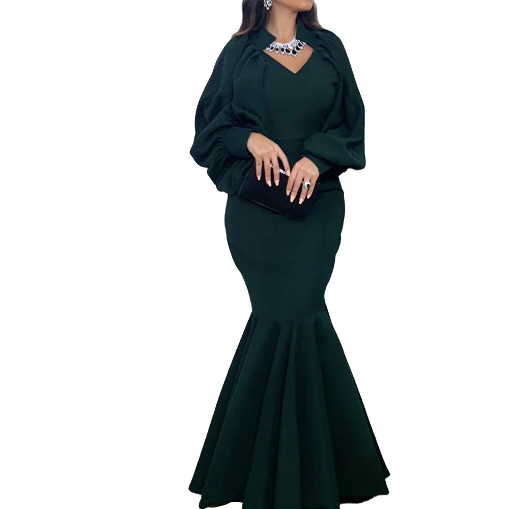

2022 Fashion spring African Plus-Size Evening Dress Women Elegant Long Sleeved Mermaid Formal Occasion Wedding Party Robe