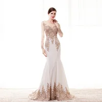 

Ebay Hot Sales Real photo Ivory & Black Bridal Vintage Evening Dress Gold embroidered Mermaid Long Sleeve Evening Dress