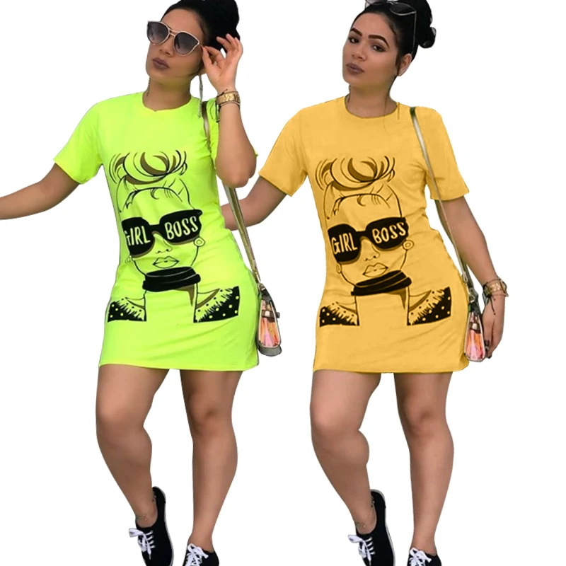 

Wholesale Fashion Dress Boutique Cartoon Print Streetwear Casual Sexy Summer Bodycon Women Short Dresses