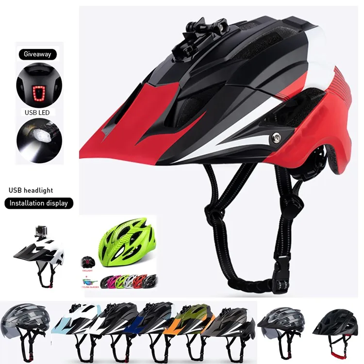 

detachable visor flashing signal helmet bicycle bike helmet for cycling bicycle mountain retro bicycle light helmet certified