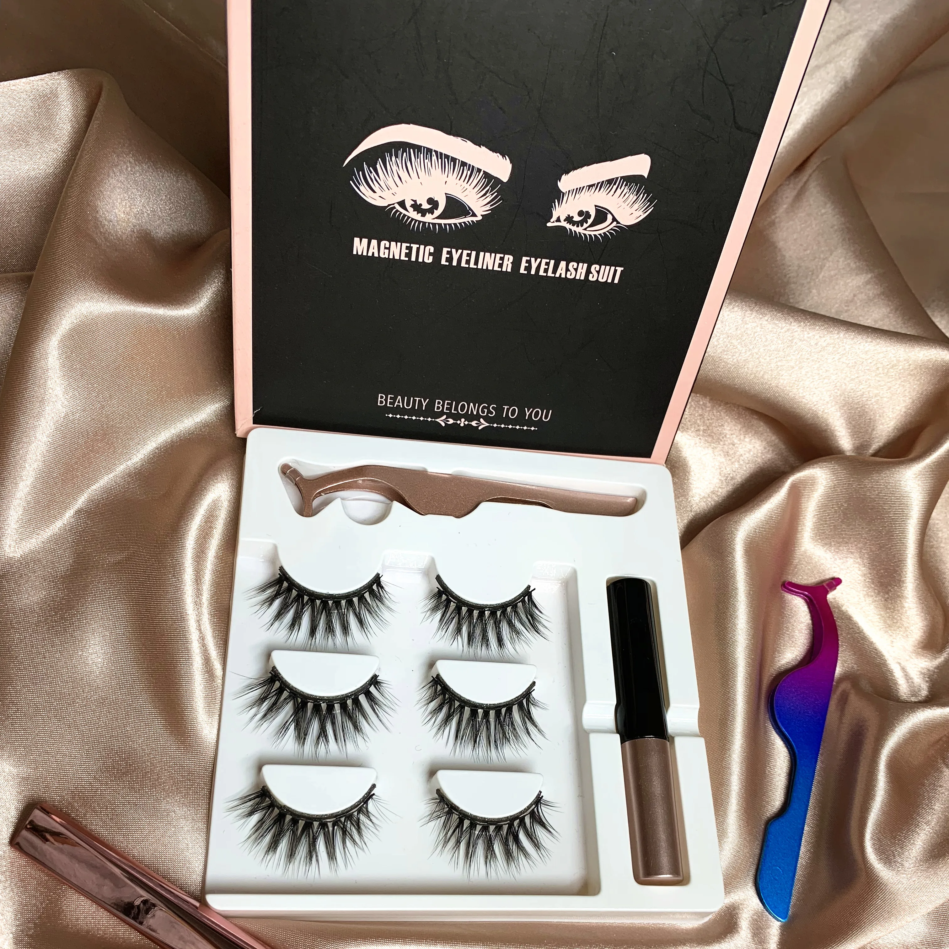 

3 pairs 3d thick magnetic eyelashes with eyeliner, Natural color