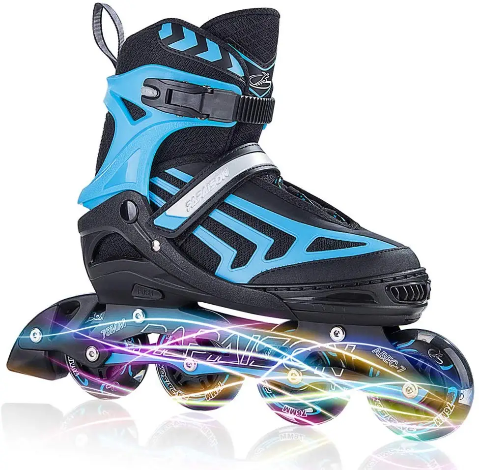 

PAPAISON Roller Inline Skates With Led Wheel Adjustable From 34 To 37 thickness boots safe roller blade skates, Blue, pink