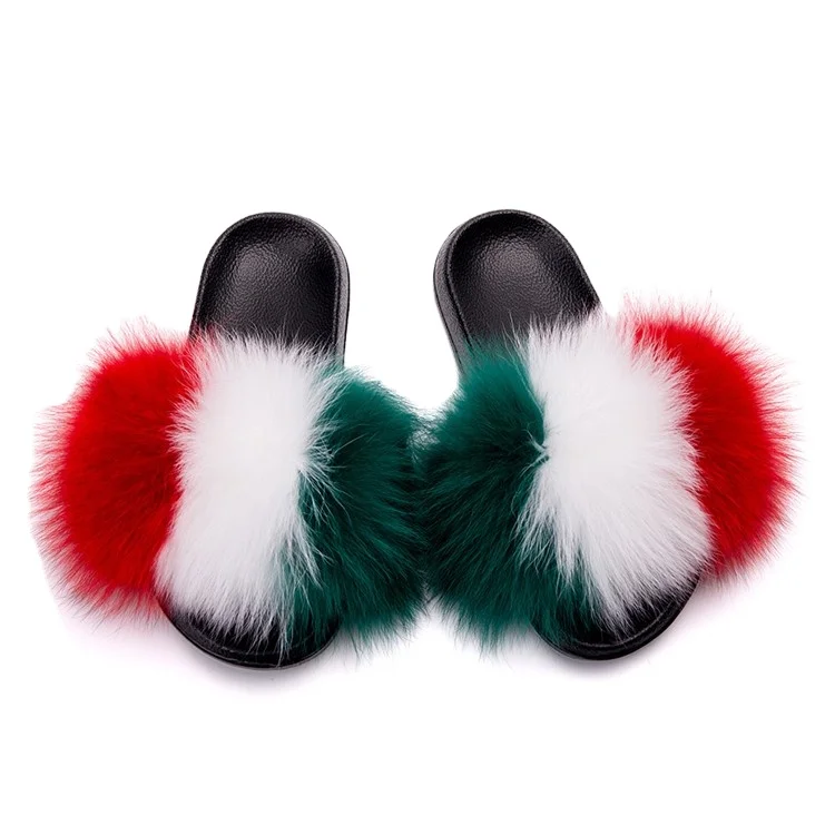 

2021 luxury custom fox fur slippers fur slippers, Customized color