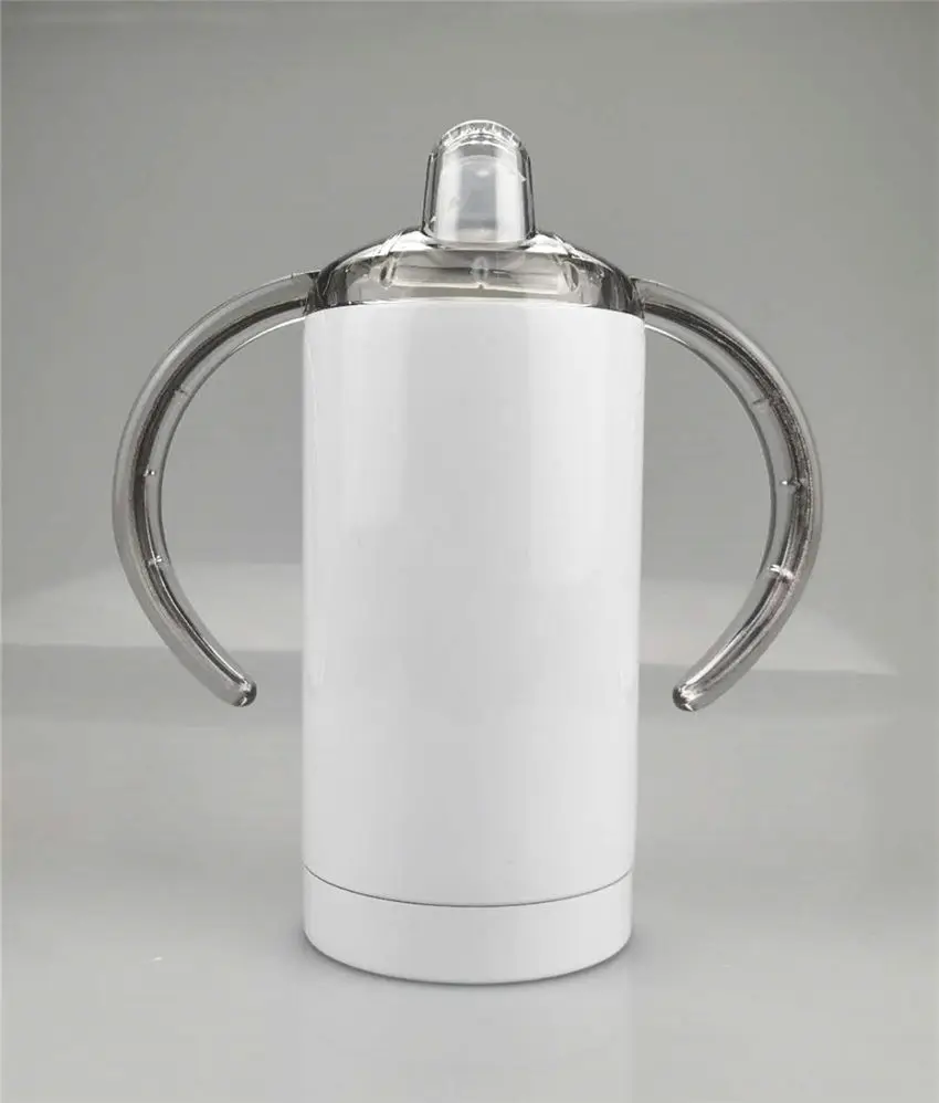 

US Warehouse 12oz Silicone Double Lids Sublimation Tumblers Blanks Baby Feeding Bottle Warmer Straight Stainless Steel Sippy Cup, White