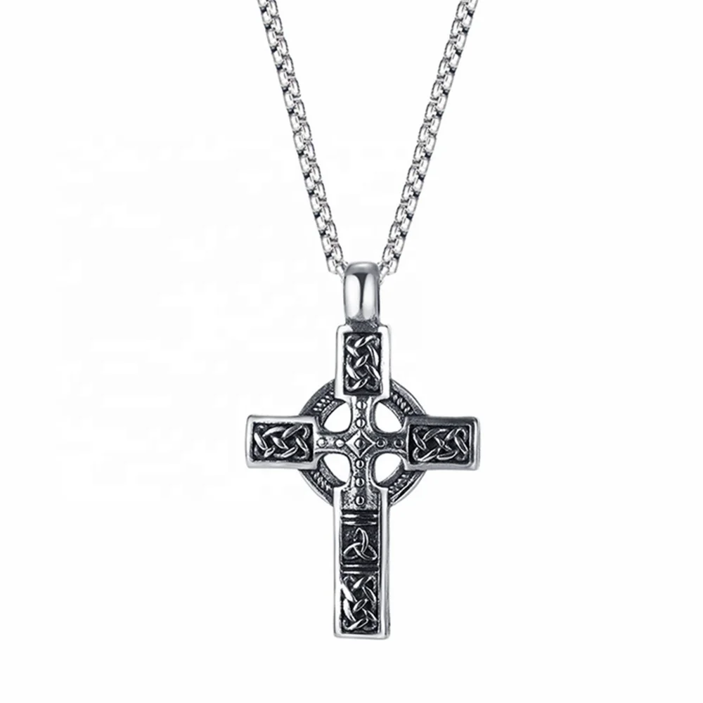 

MECYLIFE Vintage Viking Celtic Knot Pendant Necklace Stainless Steel Vintage Cross Necklace Men, Steel color