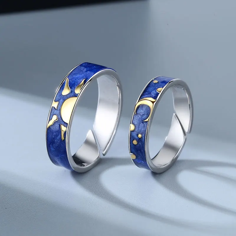 

Fashion Couple Ring Jewelry Van Gogh Sun Moon Lover Open Adjustable Ring YF2268