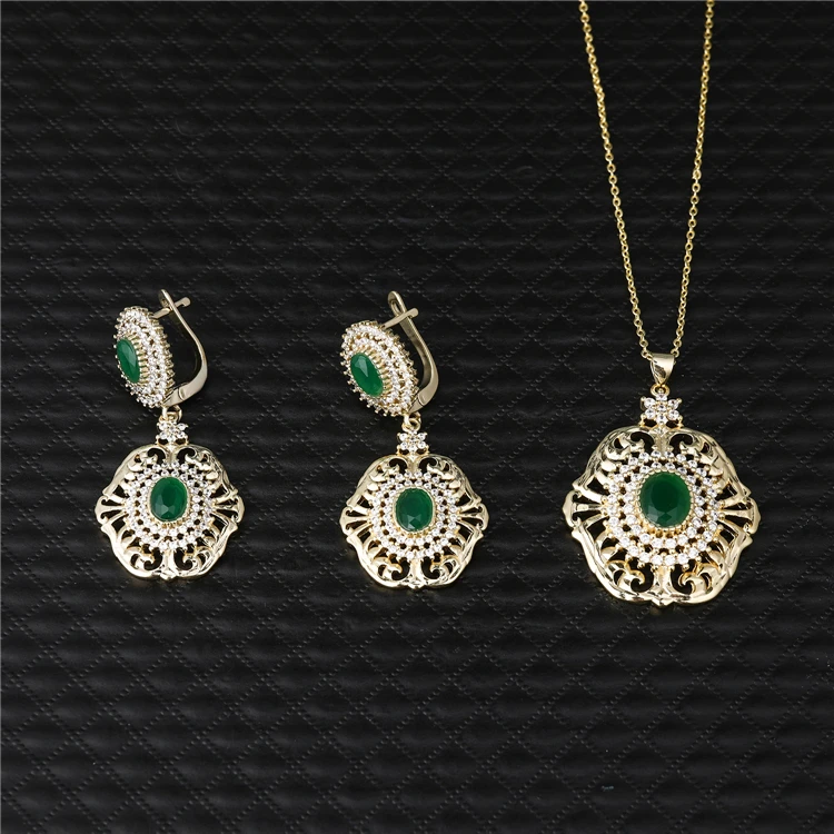 

2021 Fe Moroccan Caftan Wedding Gold Color Jewelry Set For women Green Stone Jewelry Set High Quality Jewelry, Picture shows