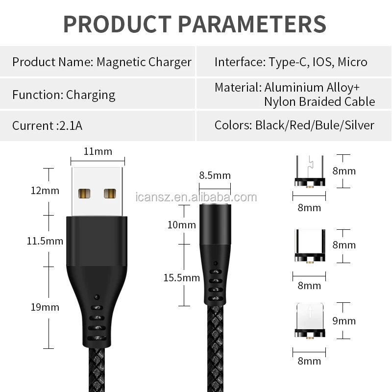 New model Electric 3 in 1 magnetic mobile phone usb charger cable magnet data cables with certificate - ANKUX.COM