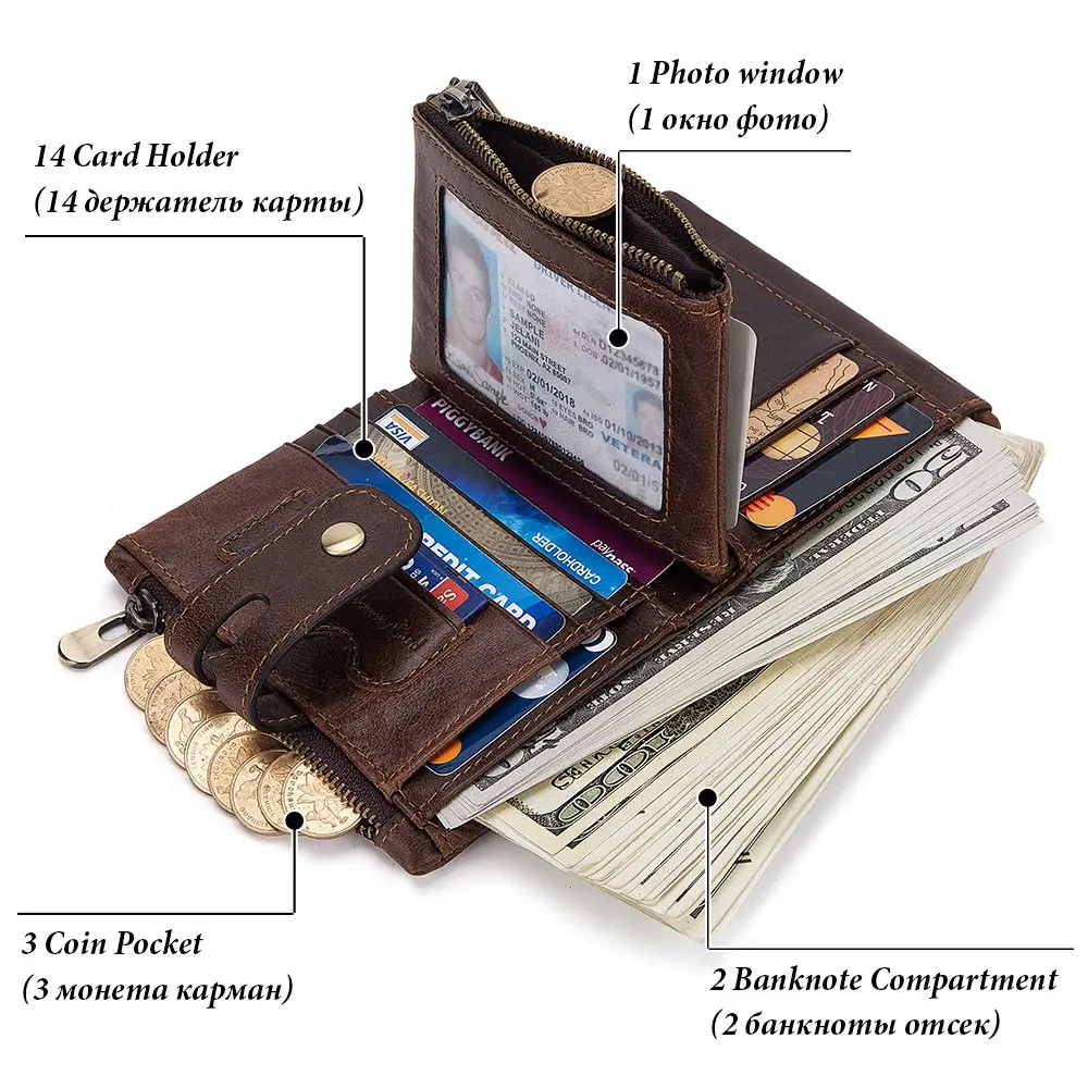 
HUMERPAUL 2020 RFID Genuine Cowhide Leather Luxury Purse Casual Small Mini Leather Wallets Vintage Gents Mens Slim Wallet 
