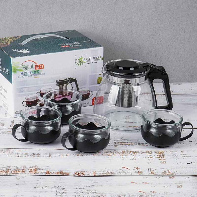 

900ml Promotional Gift Heat Resistant Plastic Handle Glass Teapot Tea Pot With Stainless Steel Infuser