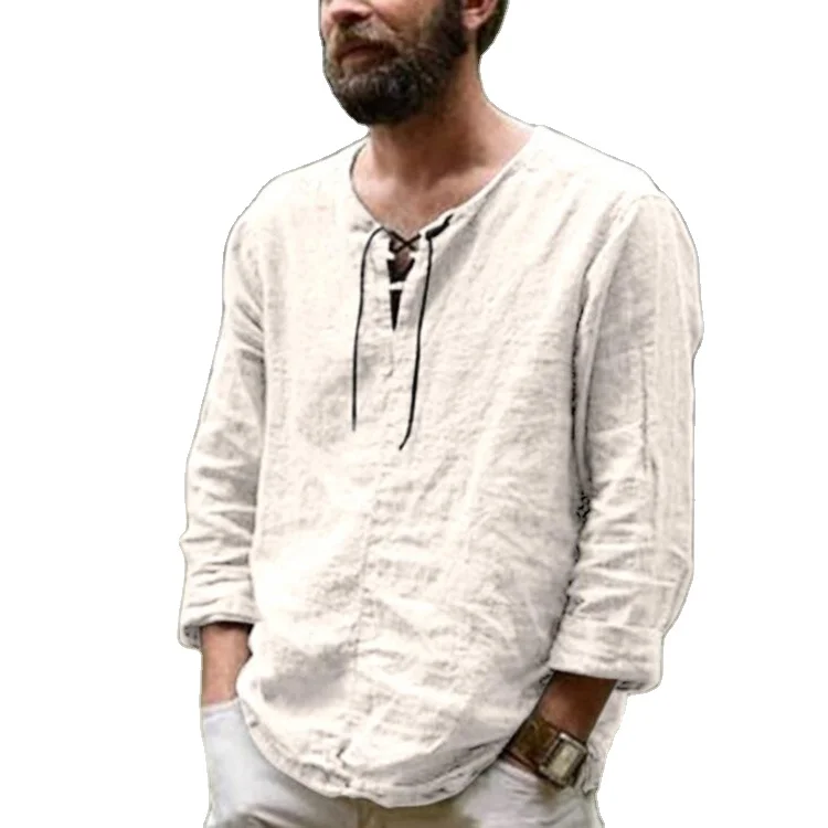 New Men's Casual Blouse Cotton Linen Shirt Loose Tops Long Sleeve Tee Shirt Casual Four Seasons Handsome Men Shirt