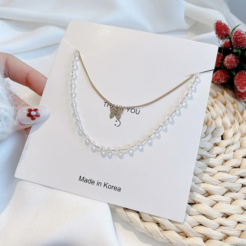 

Hongtong Ins Dainty Gold Fashion Temperament Clavicle Chain Double Crystal Butterfly Necklace For Women, Picture