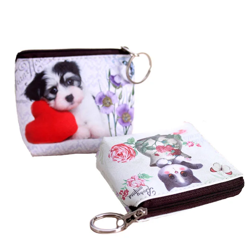

Creative Women Zipper PU Cartoon Animal Purses Luxury Cute Dog Cat Print Coin Purse