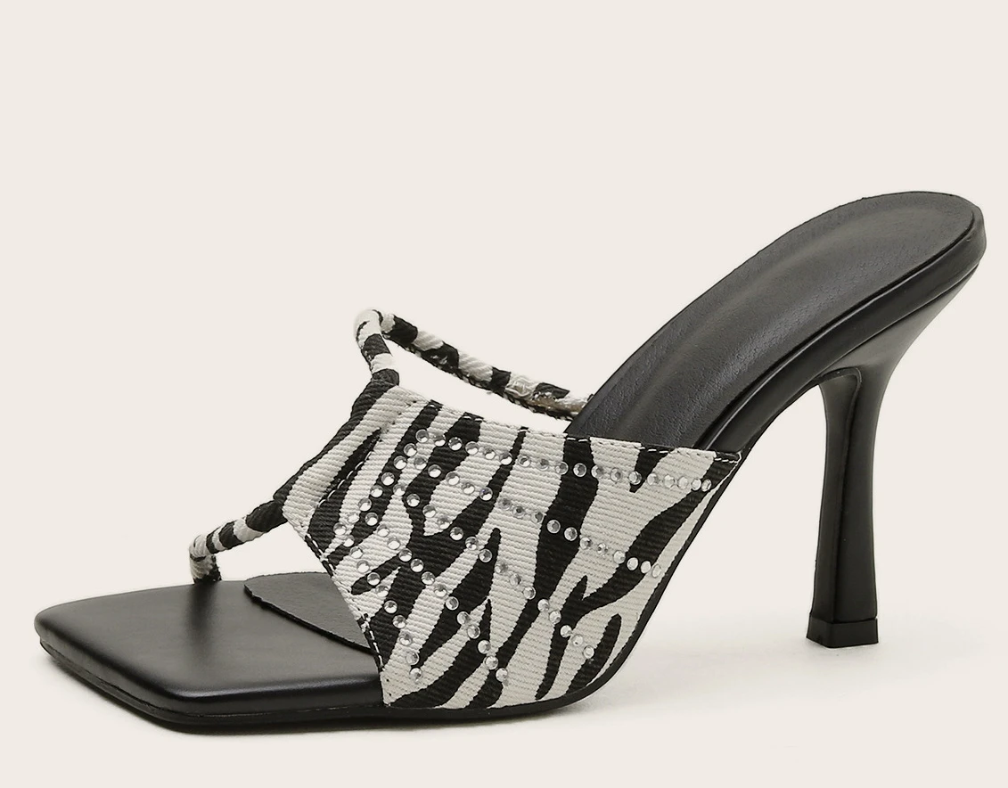 

2021 new square high heels with rhinestone stiletto heels women's sandals and high heels
