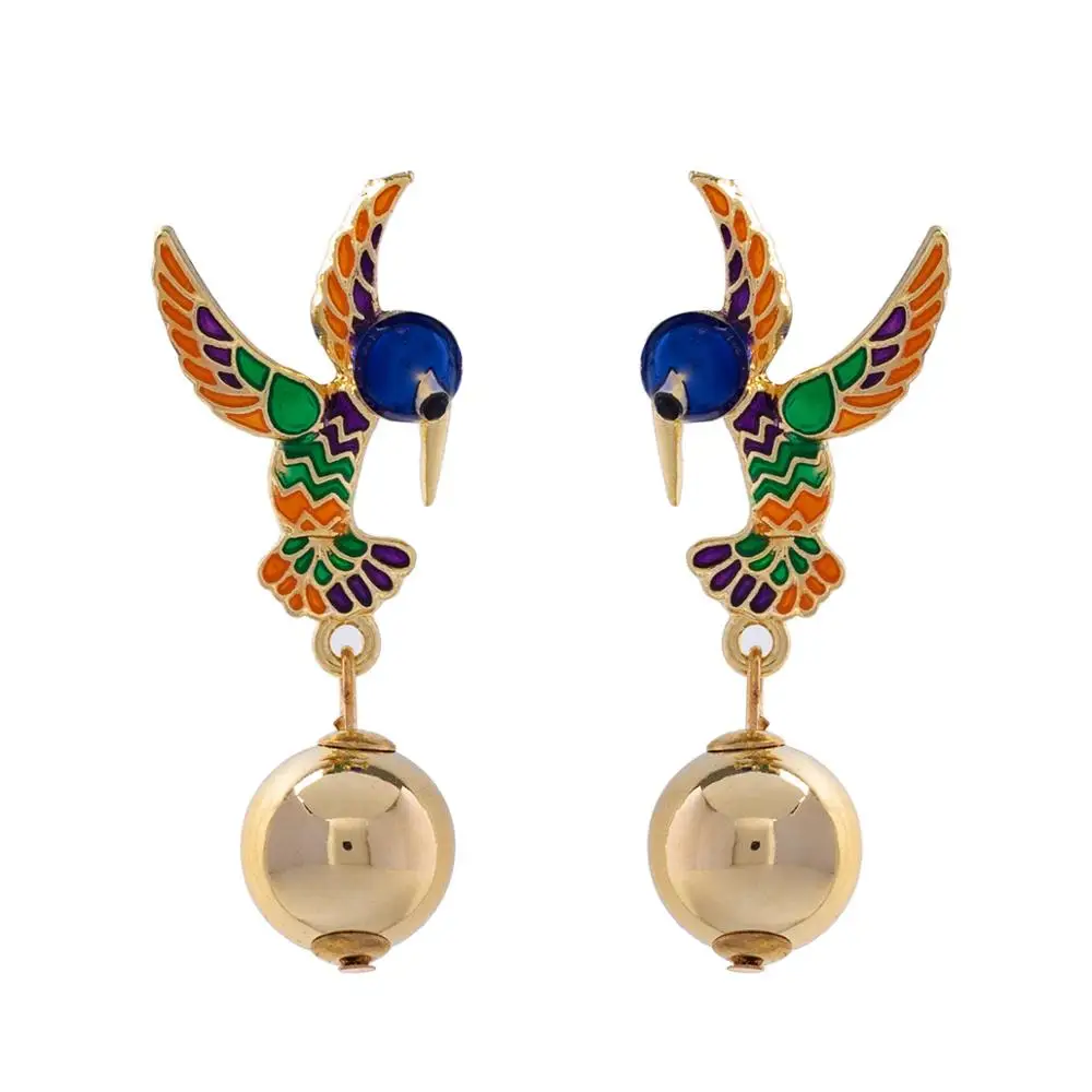 

HOVANCI Statement Oil Drip Swallow Big Ball Drop Earring Gold Plated Colorful Enamel Bird Swallow Earring For Women, As picture show