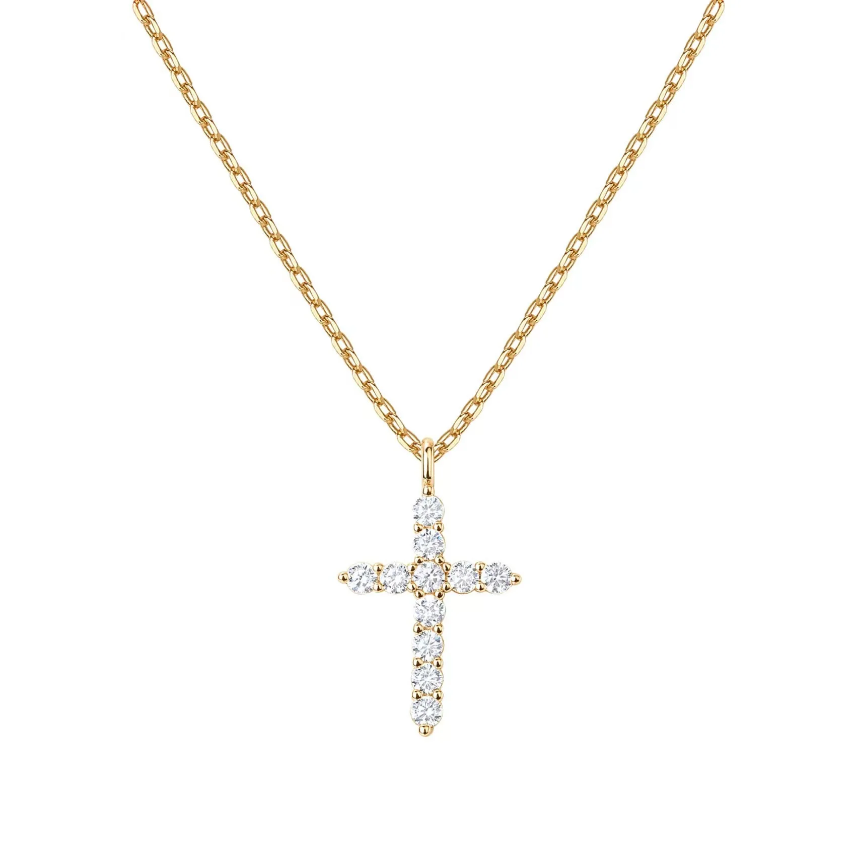 Custom 14K Gold Plated CZ Zirconia Cross Pendant Necklace S925 Sterling Silver Crystal Christian Necklace For Women