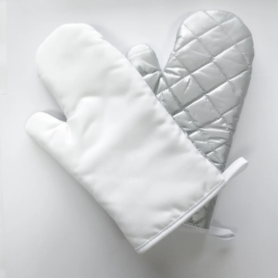 

Make your own design Sublimation Polyester Oven Mitt Left and Right Hand Sets Sublimation Blank Oven Mitts, Silver backside