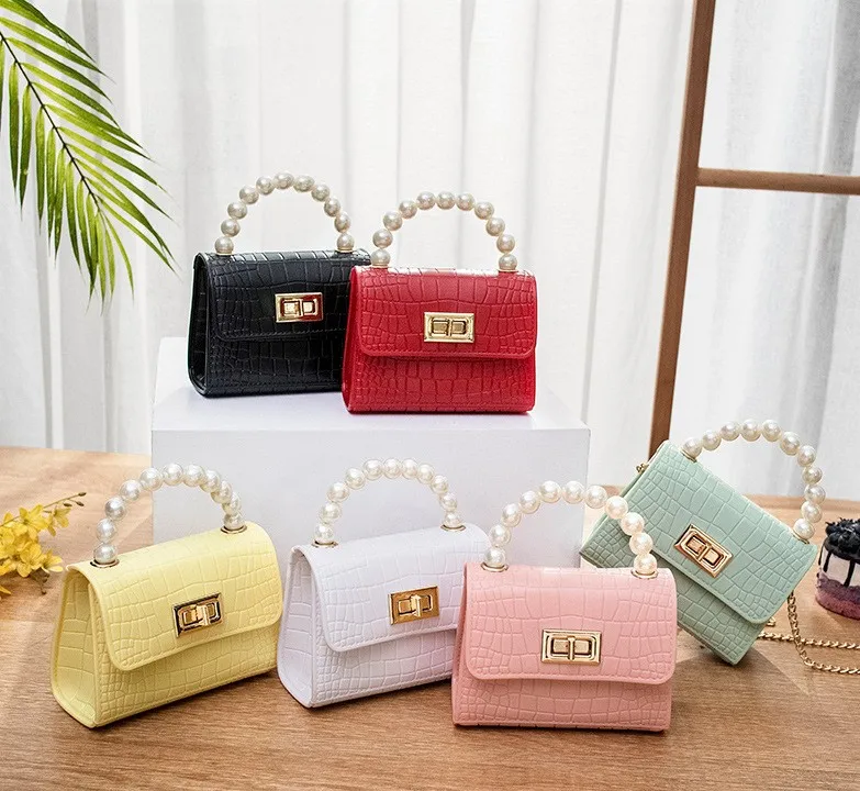 

2021 jelly bags women hand bags ladies crocodile pattern pearl portable purses and handbags tote bags