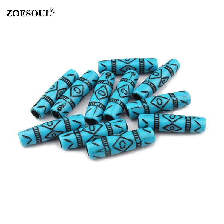 

4mm Hole Tribal Tube Bead Teal Hair Pipe Beads For Dreadlock Jewelry Accessories
