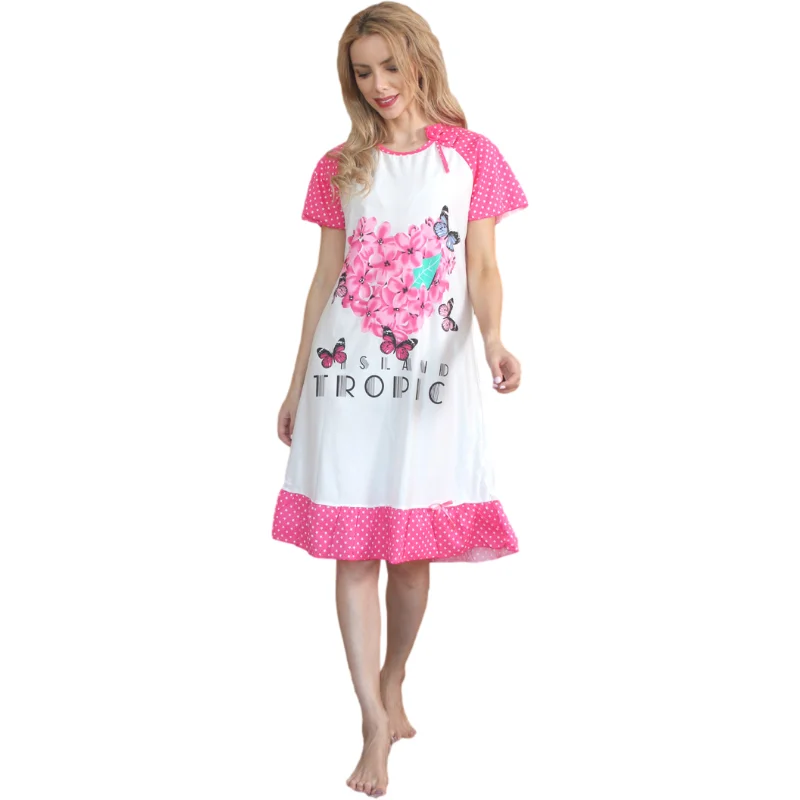 

In-Stock Abaya Nightclothe Summer Pink Short Sleeve Pajamas For Ladies, 6 colors