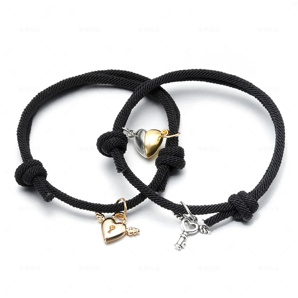 

Love Couple Woven Braided Wrap Rope Key Lock Chain Adjustable Leather Rope Bracelet