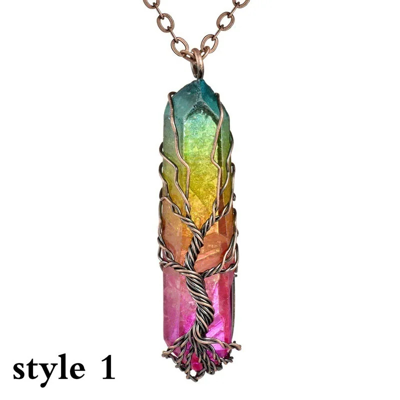 

Natural Crystal Big Pendant Reiki Chakra yoga Tree of Life Rose Gold Color Handmade Wire Wrapped Pendant for Necklace, Picture