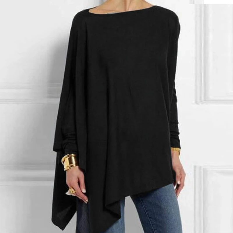 

Cotton Irregular Womens Tops And Blouses Casual O Neck Long Sleeve Top Female Tunic 2020 Autumn Plus Size Women Blusas Shirts, Black gray coffee navyblue