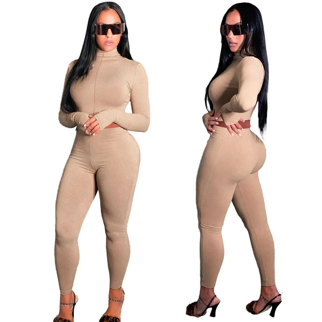 

INS Fashion Women Long Sleeve Zipper Crop Top Fall Two Pieces Set Lucky Label Clothing