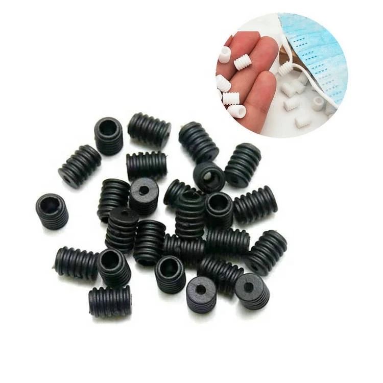 

Cheap Price 10000pcs Packed Into 1 Bag White Black Elastic Cord Stopper Earloop AdjustingMaskes Buckle Plastic Adjuster Stopper, Black white transparent