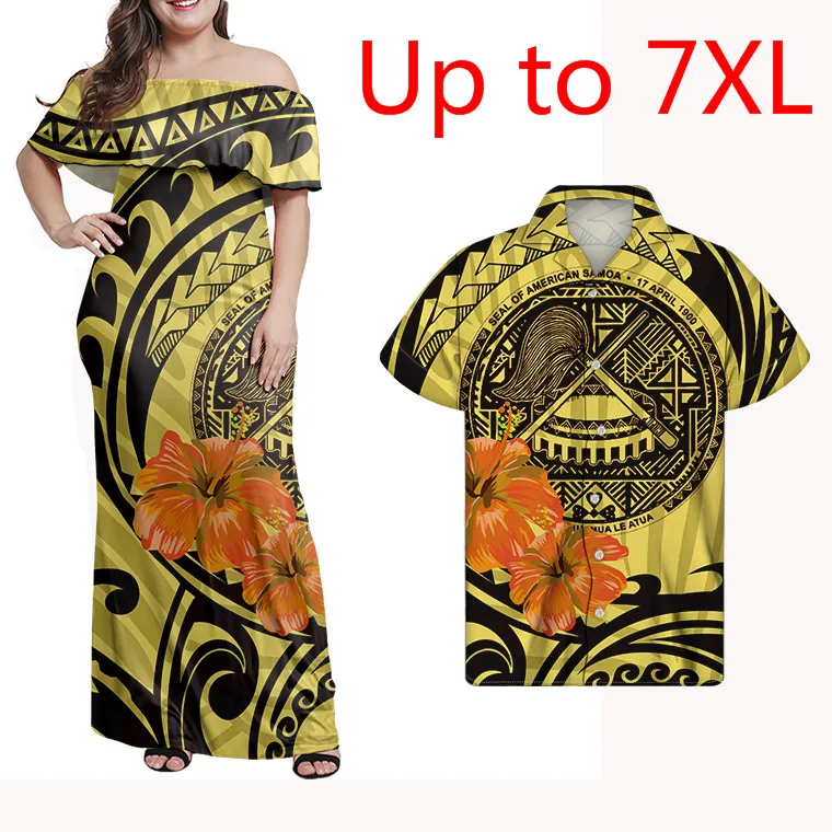 

wholesale Samoan Tribal Plus Size Womens clothing elegant casual Long wedding maxi Dresses ladies sexy off shoulder ruffle Dress