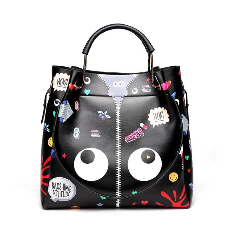 

2021 new fashion bags for women high capacity brand luxury handbag cartoon cute big eyes graffiti bag