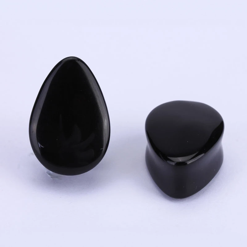 

Black Onyx Teadrop Plug Body Piercing Jewelry Organic Natural Teardrop Stone Ear Gauge Tunnel Plug Ear Expander Stretcher, Purple