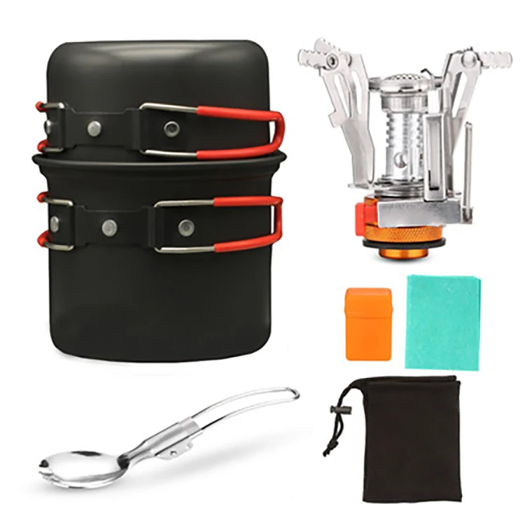 

Outdoor affordable stainless steel camping stove single trekking portable cookware set