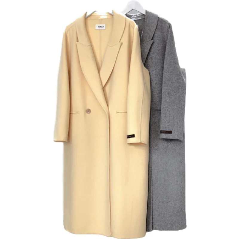 

Hot Sale 2020 New Korean Autumn winter women's double-sided hand-sewn cashmere loose long version coat