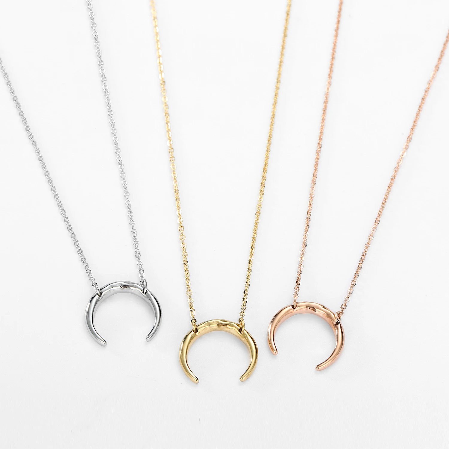 EManco Minimalist Stainless Steel Necklace for Women Horn Moon Pendant Choker with Gold Plated Necklace Charms for Gift