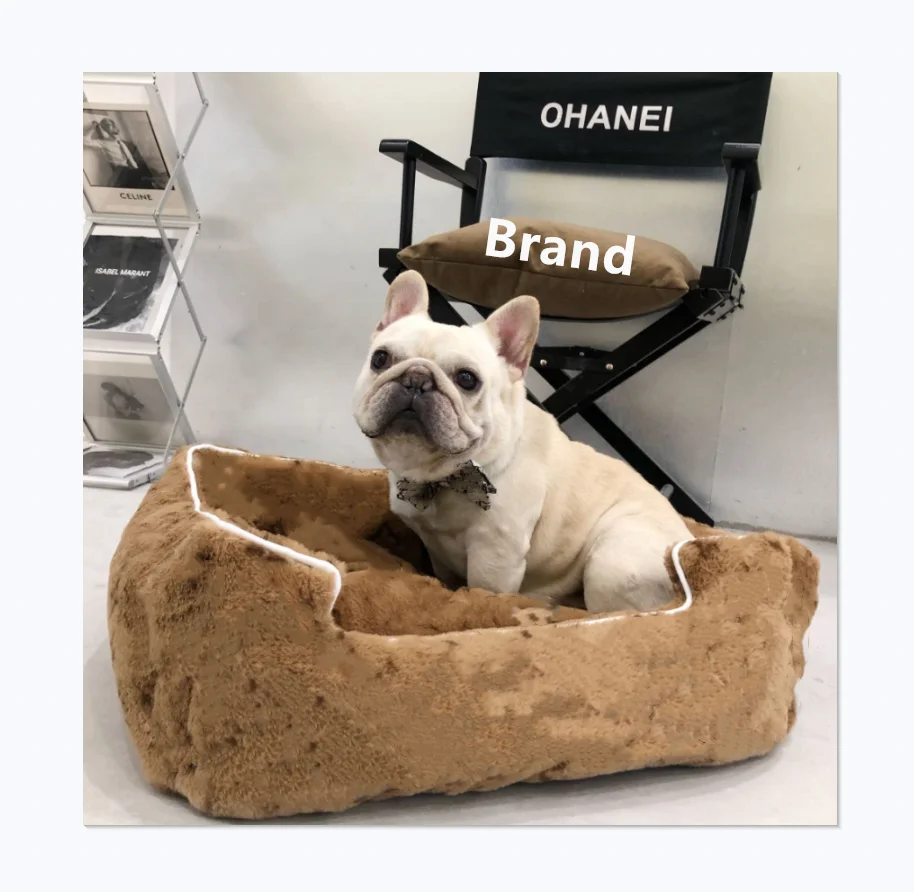 

Winter Cute Design Luxury Brand L Classic Printed Fur Warm Dog Bed