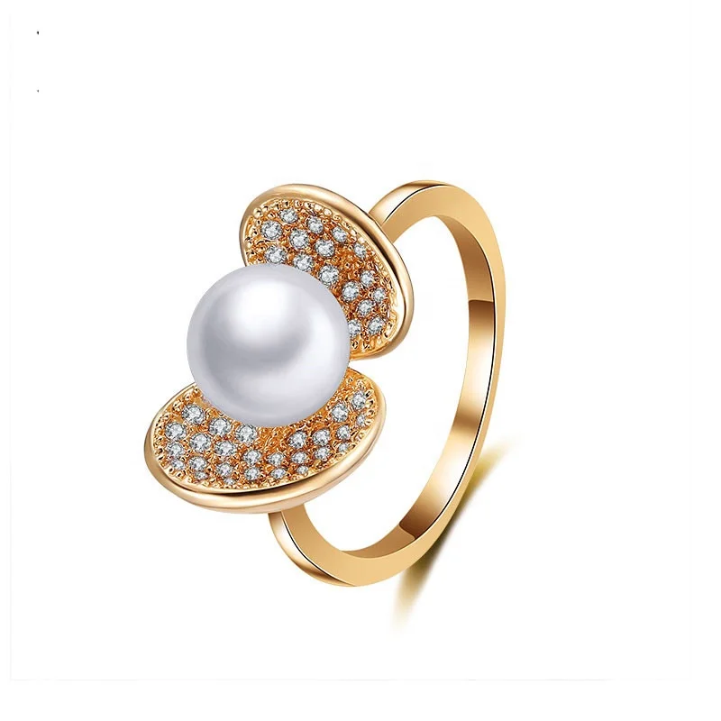 

RAKOL RP153 dubai luxury pearl zircon women's rings jewelry gold plated wedding banquet rings